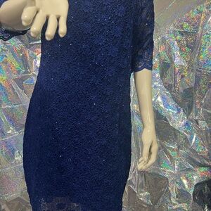 Connected Apparel Navy Lace Long Sleeve Dress